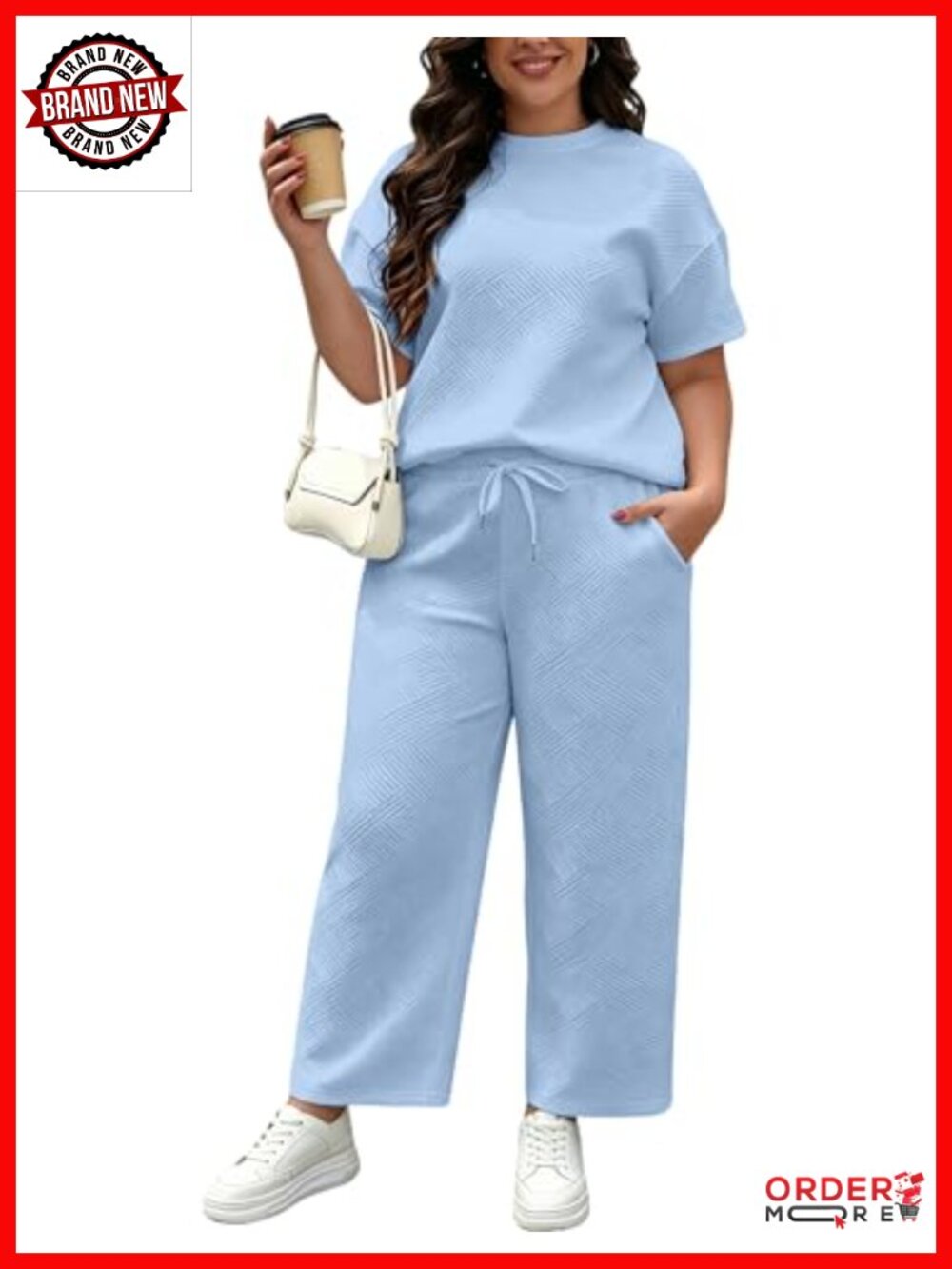 Plus Size 2 Piece Lounge Set Short Sleeve Wide Leg Pants Tracksuit